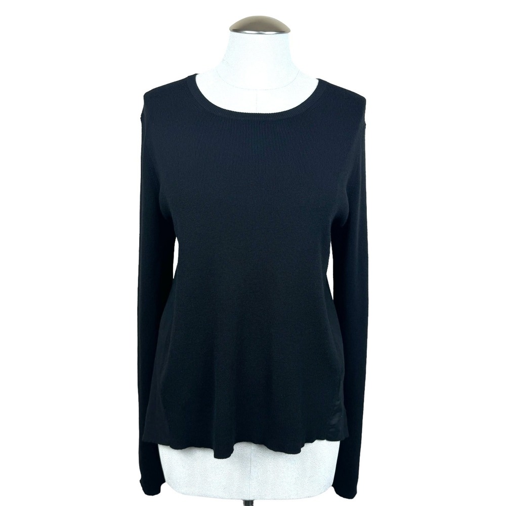 BAILEY 44 Black Ribbed Knit Open Back Lace Trim Long Sleeve Top Women's Large